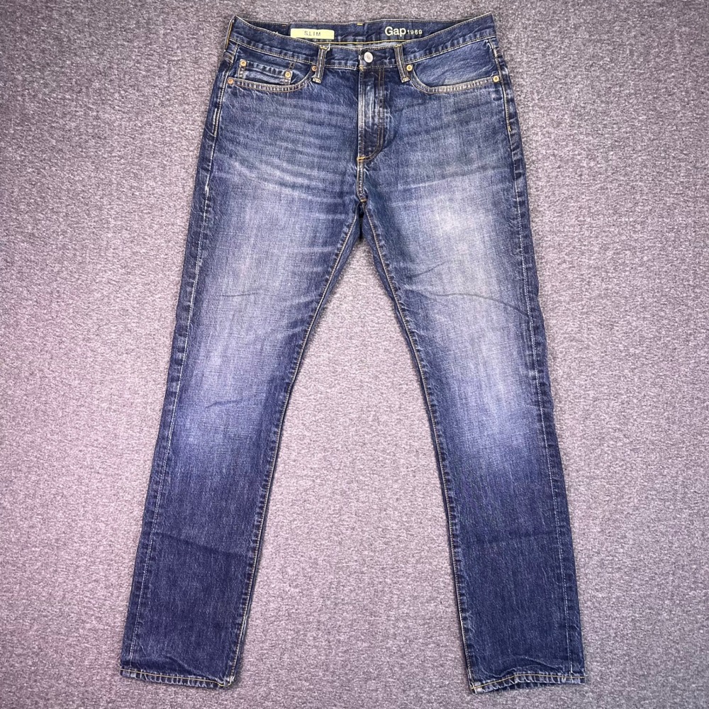 Gap 1969 Jeans Mens 33x34 Dark Blue‎ Slim Faded 100% Cotton Classic Casual Denim